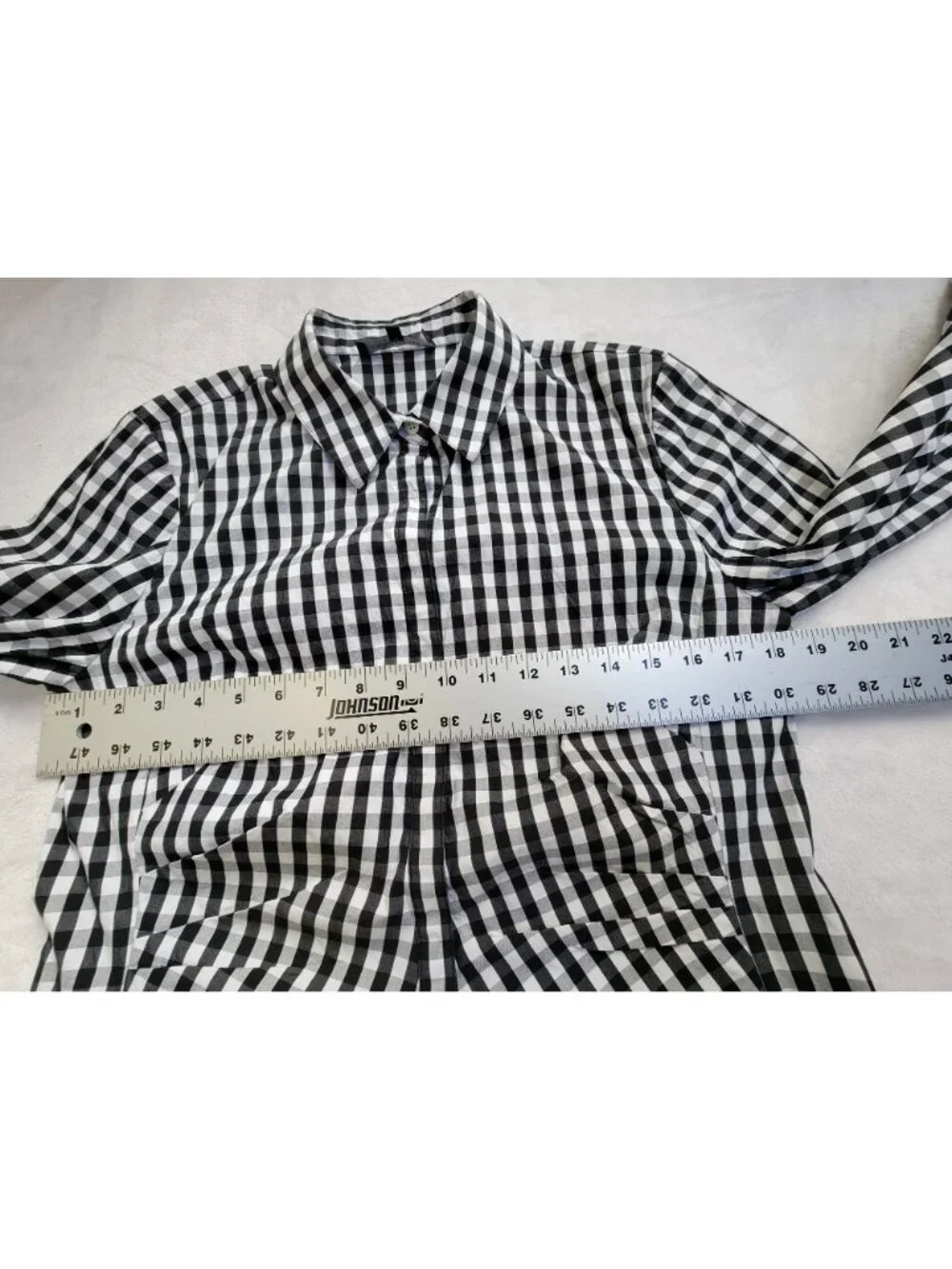 Lafayette 148 Women's Leigh Gingham 3/4 Sleeve Button Up Shirt Black/White 8 - Picture 6 of 8